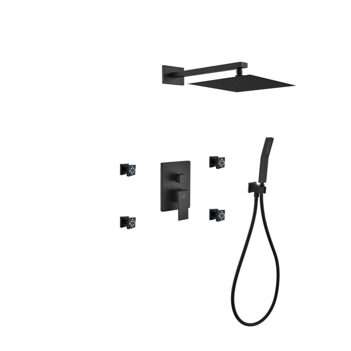 KubeBath Aqua Piazza Shower Set with Square Rain Shower, 4 Body Jets and Handheld KubeBath
