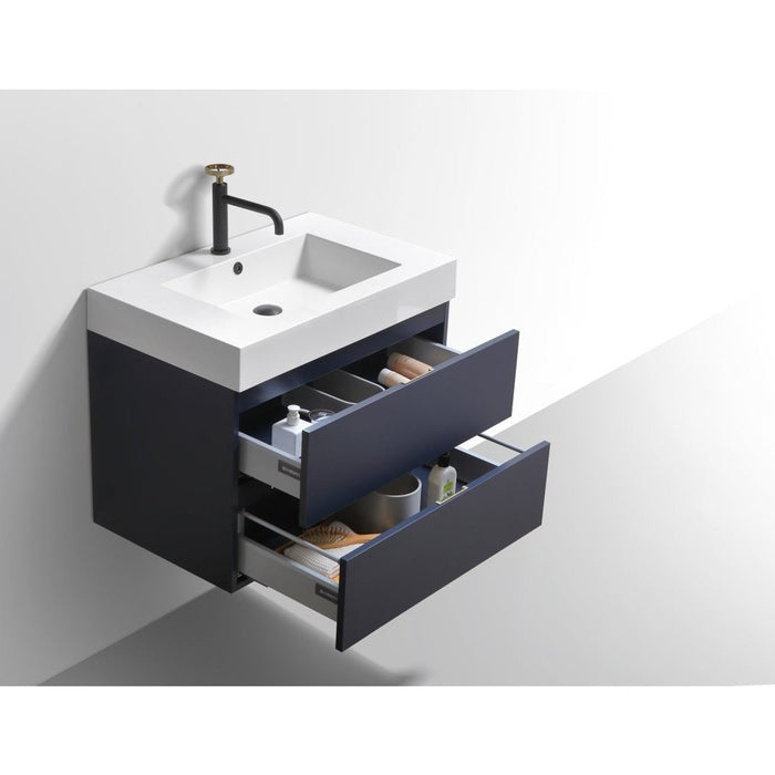 KubeBath Blue Wall Mount Modern Bathroom Vanity KubeBath
