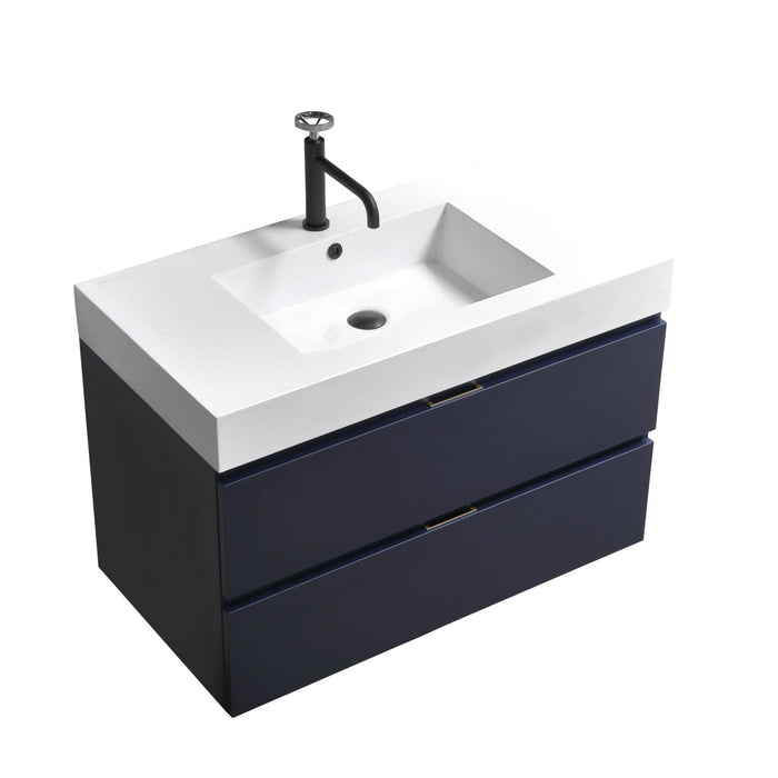 KubeBath Blue Wall Mount Modern Bathroom Vanity KubeBath