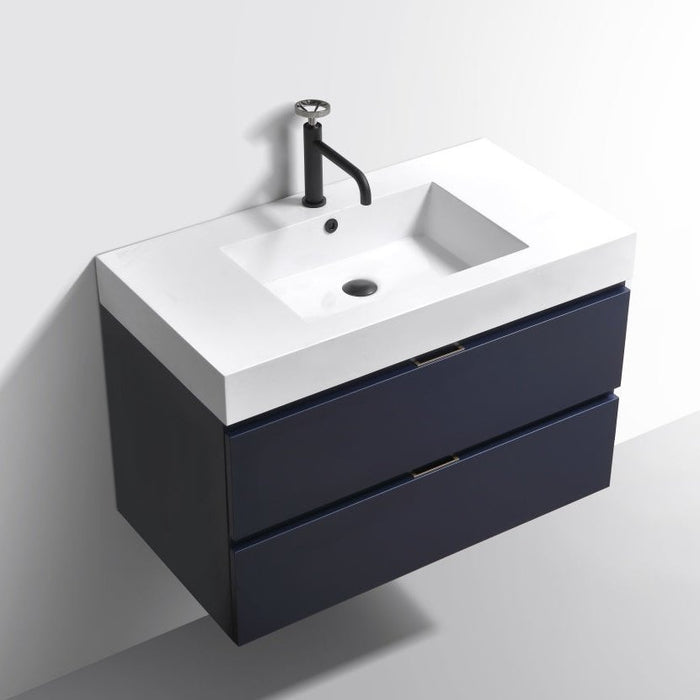 KubeBath Blue Wall Mount Modern Bathroom Vanity KubeBath