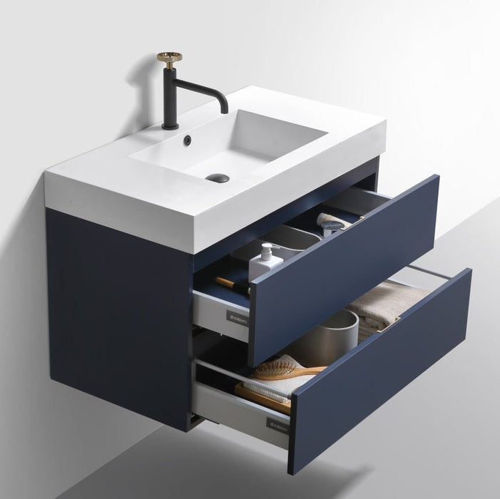 KubeBath Blue Wall Mount Modern Bathroom Vanity KubeBath