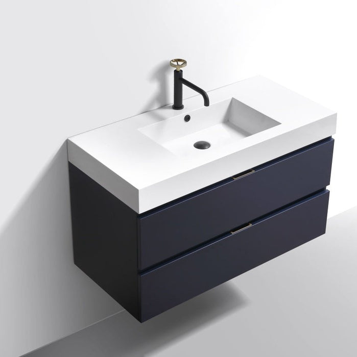 KubeBath Blue Wall Mount Modern Bathroom Vanity KubeBath