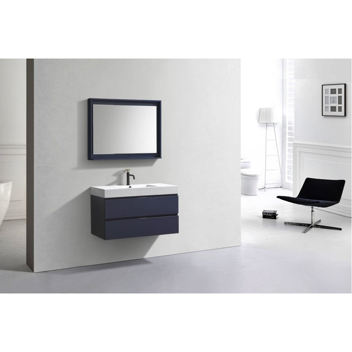 KubeBath Blue Wall Mount Modern Bathroom Vanity KubeBath