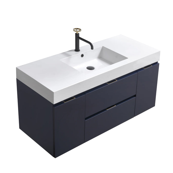 KubeBath Blue Wall Mount Modern Bathroom Vanity KubeBath