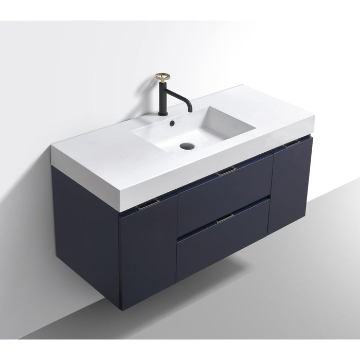 KubeBath Blue Wall Mount Modern Bathroom Vanity KubeBath