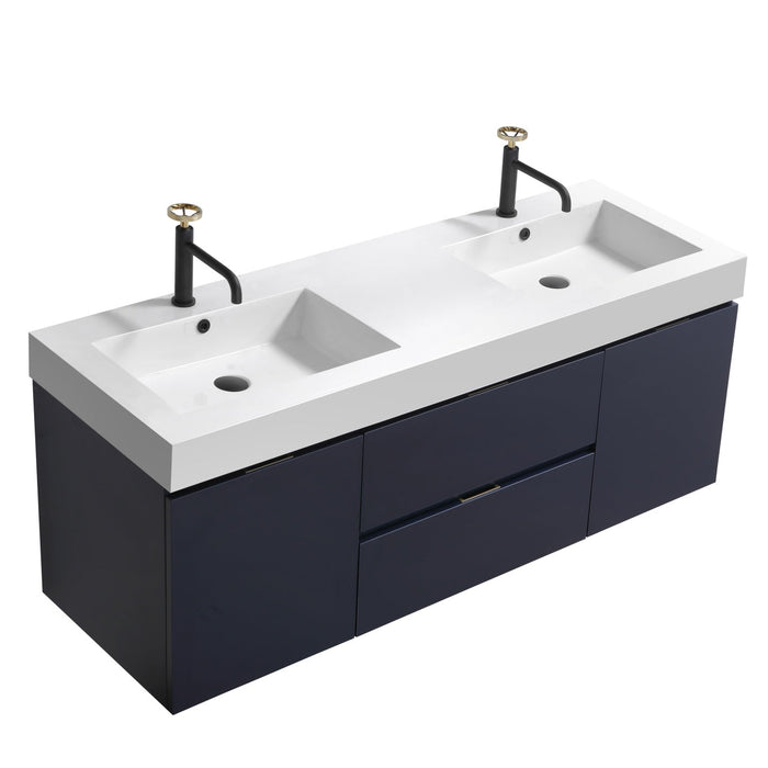 KubeBath Bliss 60" Wall Mount Modern Bathroom Vanity KubeBath