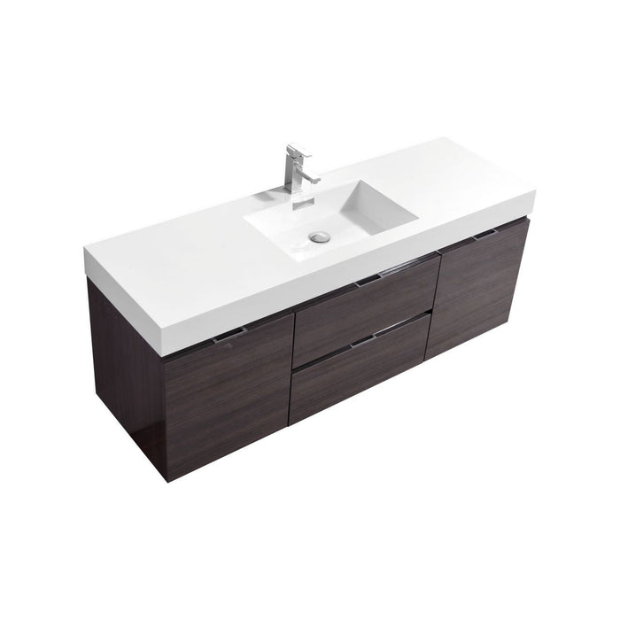 KubeBath Bliss 60" Single Sink High Gloss Gray Oak Wall Mount Modern Bathroom Vanity KubeBath