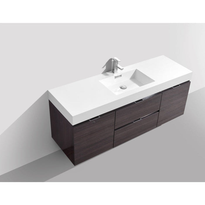 KubeBath Bliss 60" Single Sink High Gloss Gray Oak Wall Mount Modern Bathroom Vanity KubeBath