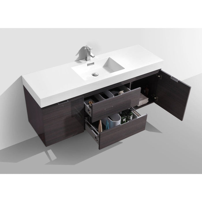 KubeBath Bliss 60" Single Sink High Gloss Gray Oak Wall Mount Modern Bathroom Vanity KubeBath