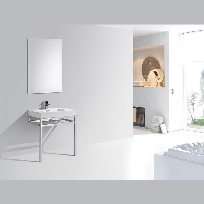 KubeBath Haus Stainless Steel Console with White Acrylic Sink KubeBath