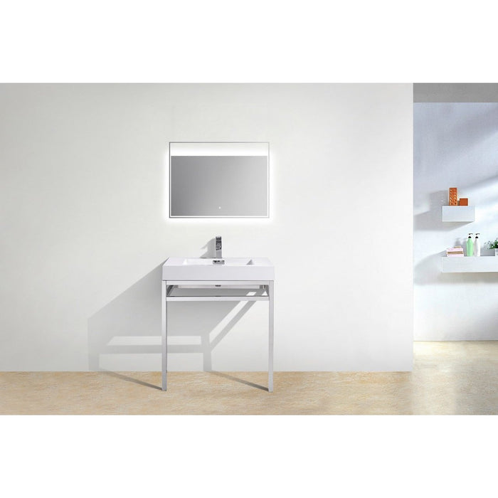 KubeBath Haus Stainless Steel Console with White Acrylic Sink KubeBath