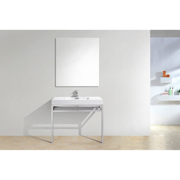 KubeBath Haus Stainless Steel Console with White Acrylic Sink KubeBath