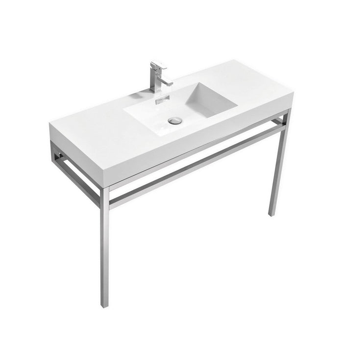 KubeBath Haus Stainless Steel Console with White Acrylic Sink KubeBath