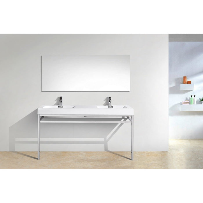 KubeBath Haus 60" Stainless Steel Console with White Acrylic Sink KubeBath