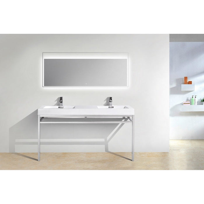 KubeBath Haus 60" Stainless Steel Console with White Acrylic Sink KubeBath