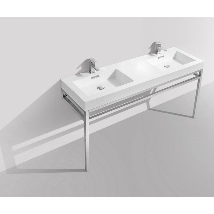 KubeBath Haus 60" Stainless Steel Console with White Acrylic Sink KubeBath