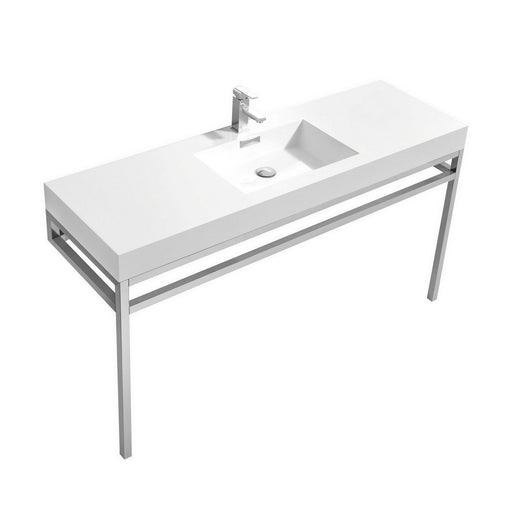 KubeBath Haus 60" Stainless Steel Console with White Acrylic Sink KubeBath