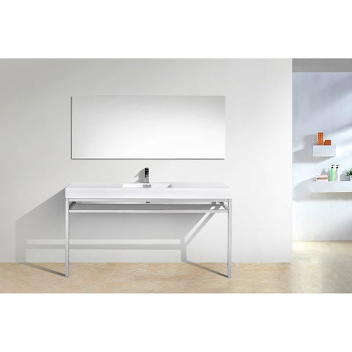 KubeBath Haus 60" Stainless Steel Console with White Acrylic Sink KubeBath