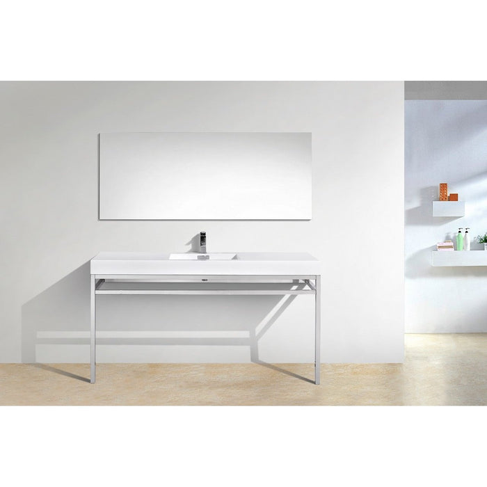 KubeBath Haus 60" Stainless Steel Console with White Acrylic Sink KubeBath