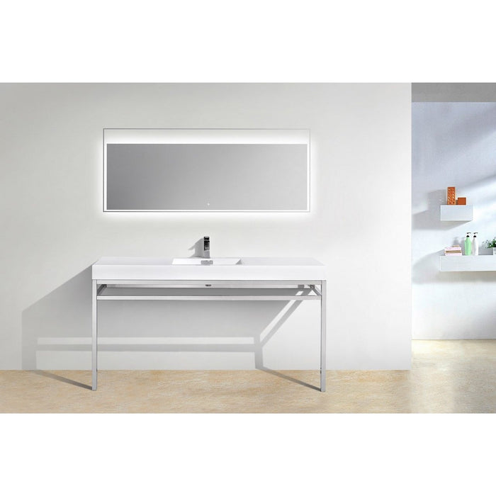 KubeBath Haus 60" Stainless Steel Console with White Acrylic Sink KubeBath