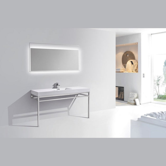 KubeBath Haus 60" Stainless Steel Console with White Acrylic Sink KubeBath