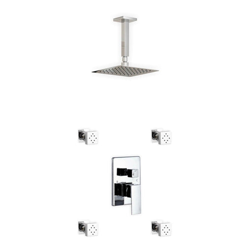 KubeBath Aqua Piazza Shower Set with Ceiling Mount Square Rain Shower and 4 Body Jets KubeBath