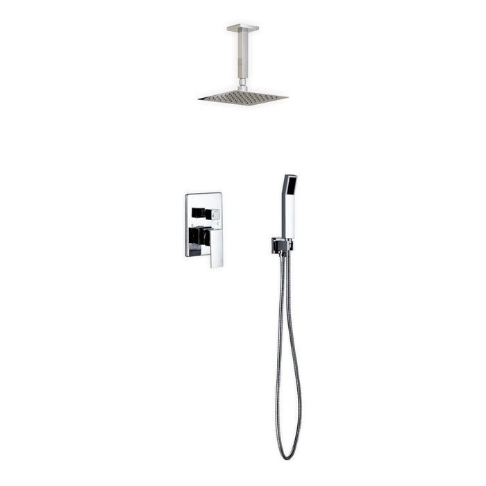 KubeBath Aqua Piazza Shower Set with Ceiling Mount Square Rain Shower and Handheld KubeBath