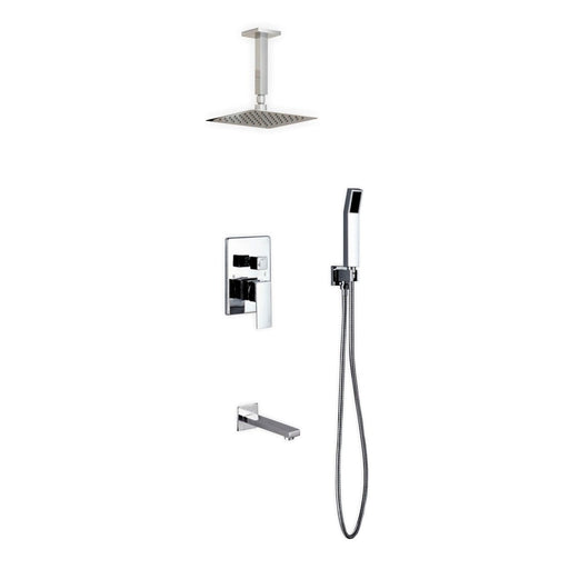 KubeBath Aqua Piazza Shower Set with Ceiling Mount Square Rain Shower, Handheld and Tub Filler KubeBath