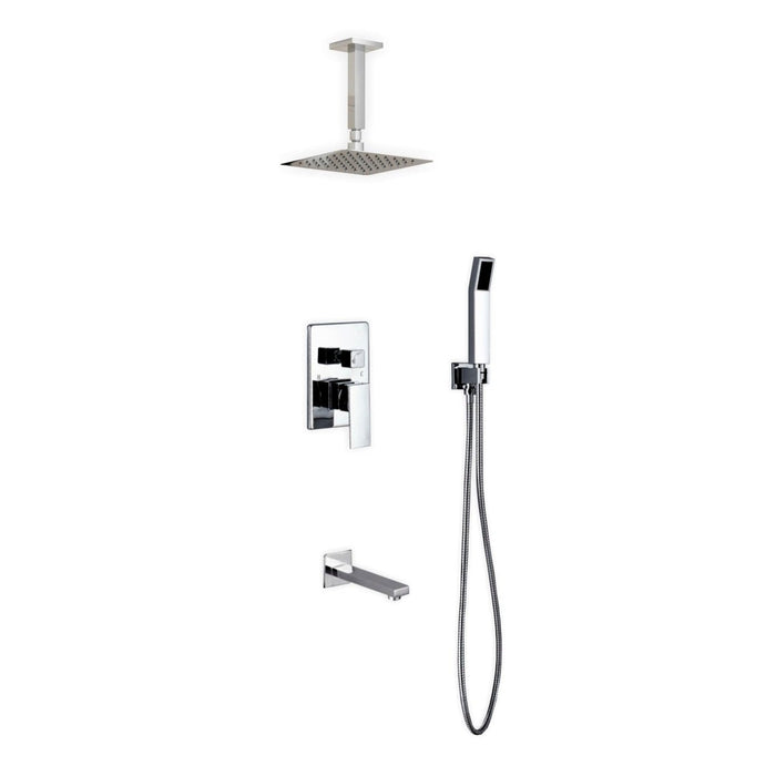 KubeBath Aqua Piazza Shower Set with Ceiling Mount Square Rain Shower, Handheld and Tub Filler KubeBath