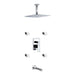 KubeBath Aqua Piazza Brass Shower Set with Ceiling Mount Square Rain Shower, Tub Filler and 4 Body Jets KubeBath