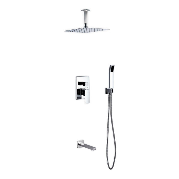 KubeBath Aqua Piazza Shower Set with Ceiling Mount Square Rain Shower, Handheld and Tub Filler KubeBath