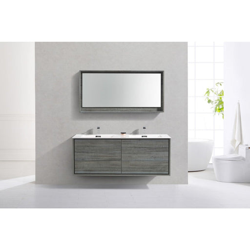 KubeBath DeLusso 60" Double Sink Wall Mount Modern Bathroom Vanity KubeBath