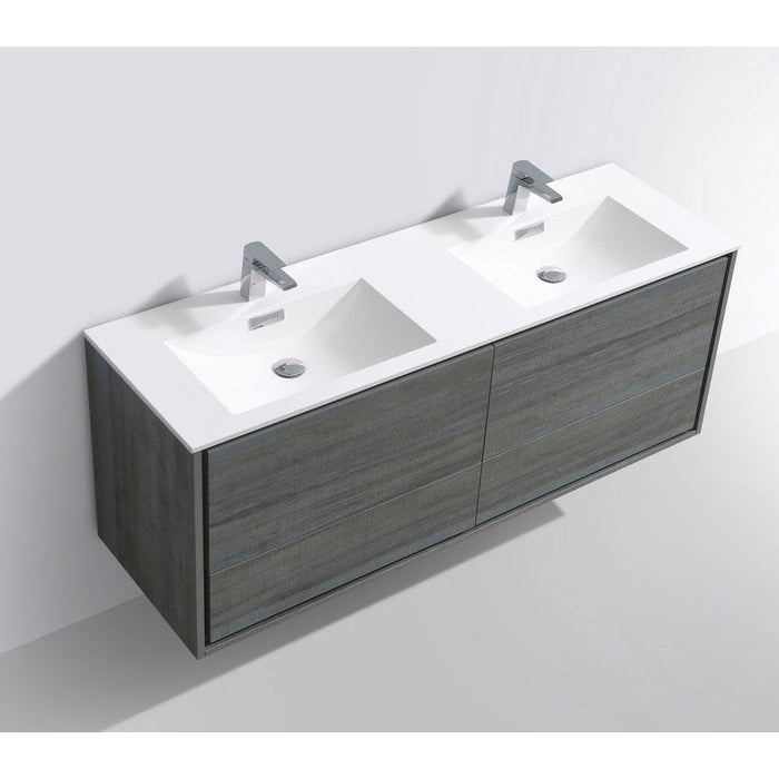KubeBath DeLusso 60" Double Sink Wall Mount Modern Bathroom Vanity KubeBath