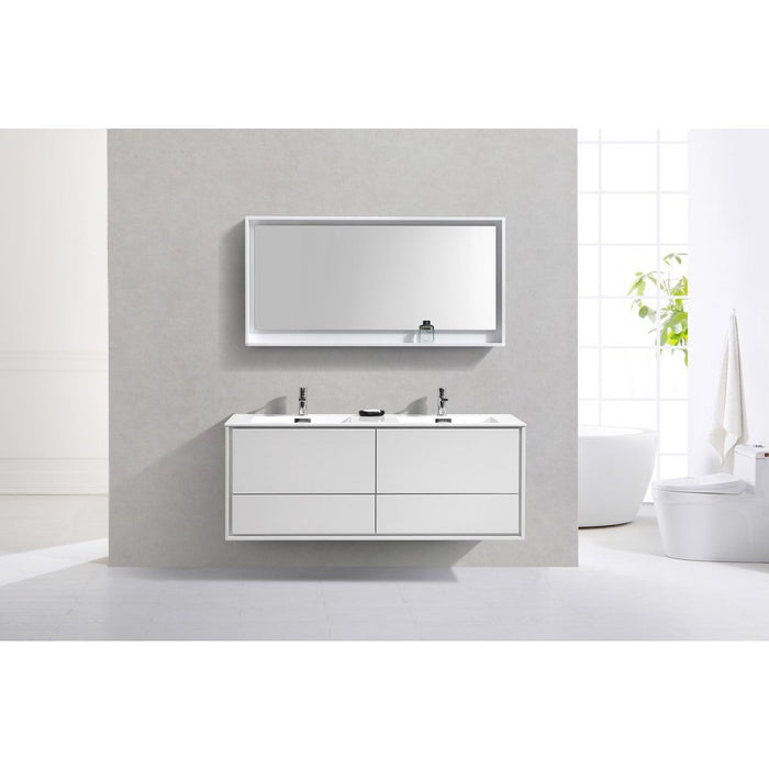 KubeBath DeLusso 60" Double Sink Wall Mount Modern Bathroom Vanity KubeBath