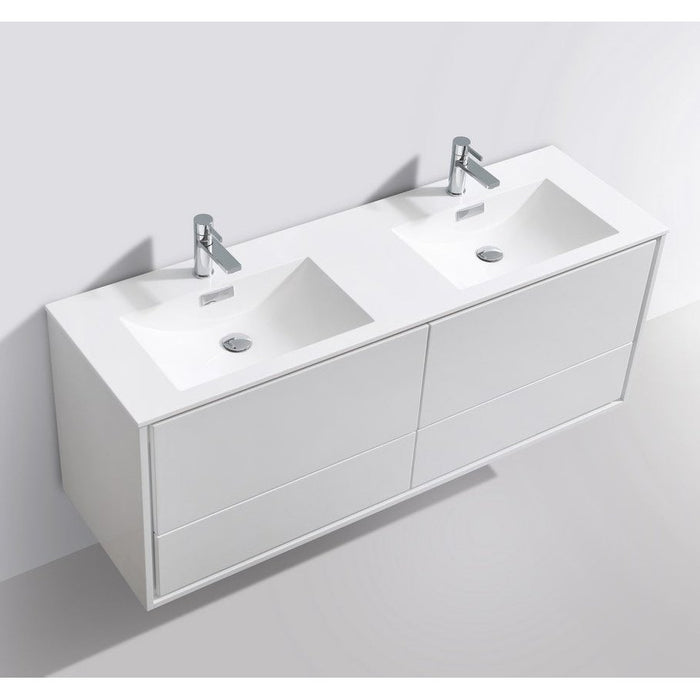 KubeBath DeLusso 60" Double Sink Wall Mount Modern Bathroom Vanity KubeBath