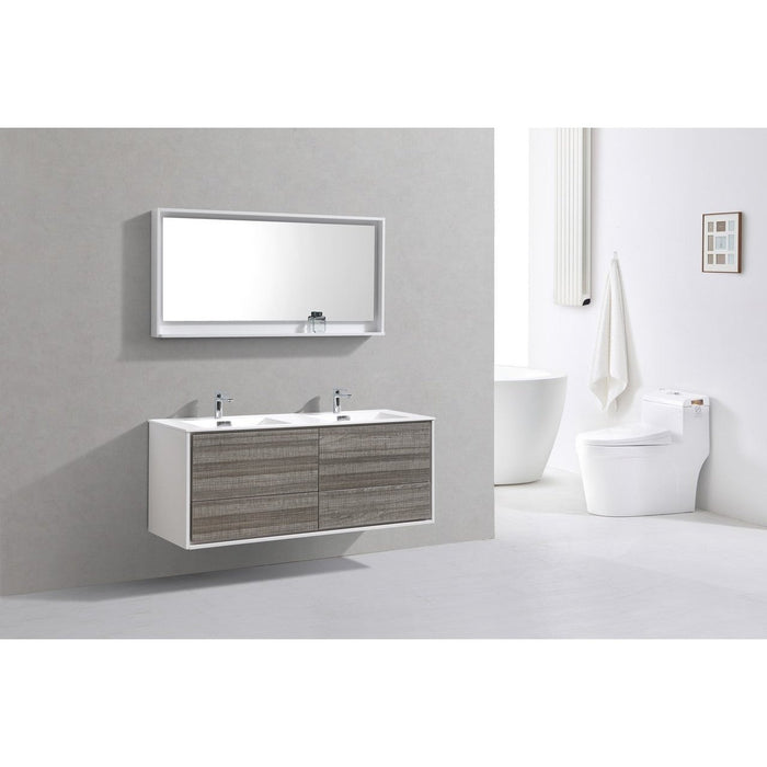KubeBath DeLusso 60" Double Sink Wall Mount Modern Bathroom Vanity KubeBath