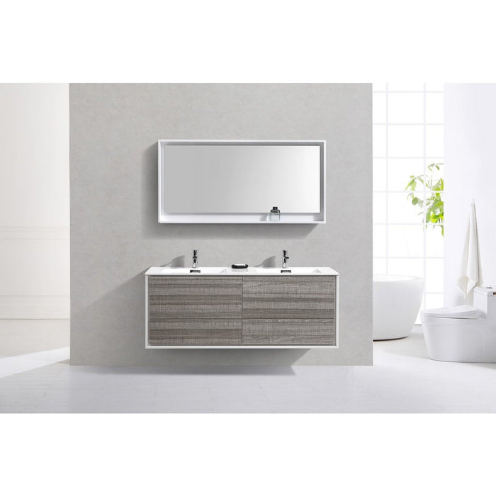 KubeBath DeLusso 60" Double Sink Wall Mount Modern Bathroom Vanity KubeBath