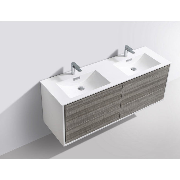 KubeBath DeLusso 60" Double Sink Wall Mount Modern Bathroom Vanity KubeBath
