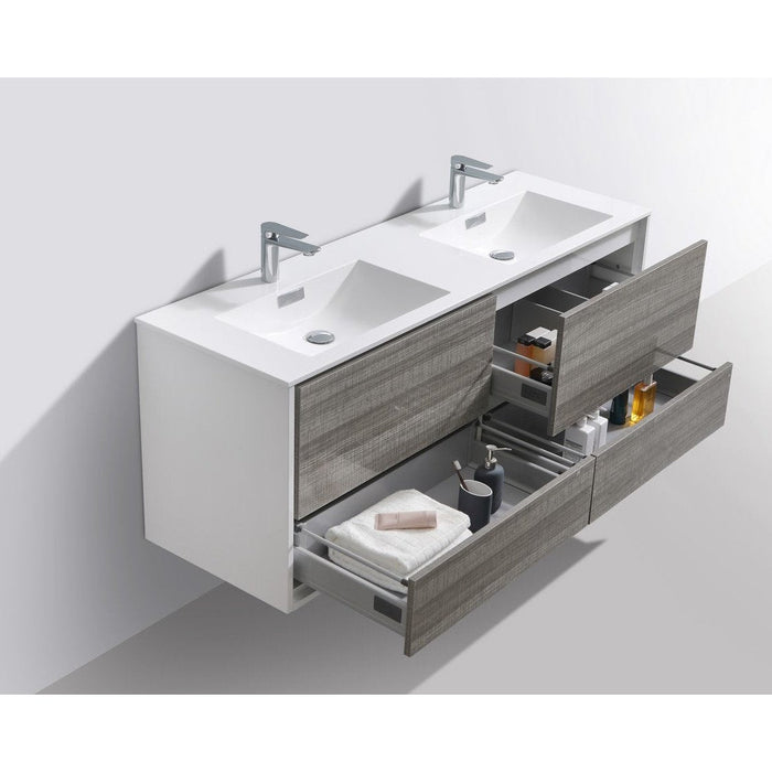 KubeBath DeLusso 60" Double Sink Wall Mount Modern Bathroom Vanity KubeBath