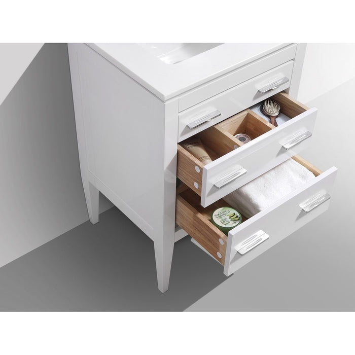 KubeBath Eiffel Gloss White Vanity with Quartz Counter Top KubeBath