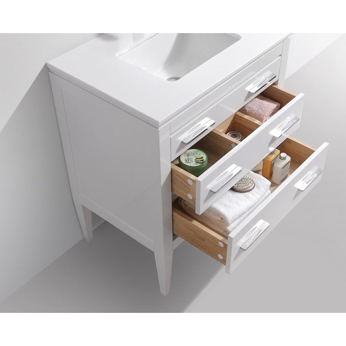 KubeBath Eiffel Gloss White Vanity with Quartz Counter Top KubeBath