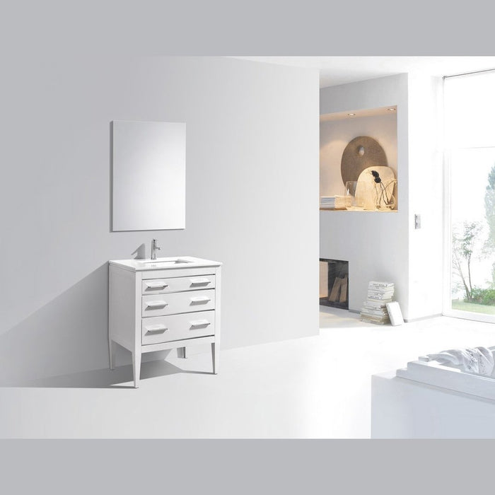 KubeBath Eiffel Gloss White Vanity with Quartz Counter Top KubeBath