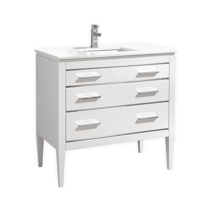 KubeBath Eiffel Gloss White Vanity with Quartz Counter Top KubeBath