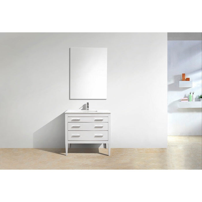 KubeBath Eiffel Gloss White Vanity with Quartz Counter Top KubeBath