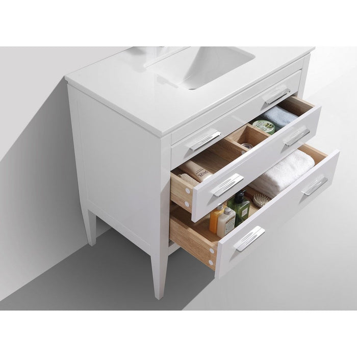 KubeBath Eiffel Gloss White Vanity with Quartz Counter Top KubeBath