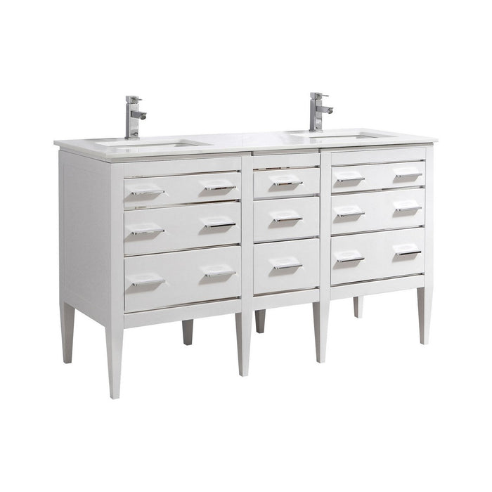 KubeBath Eiffel 60'' Double Sink High Gloss White Vanity with Quartz Counter Top KubeBath