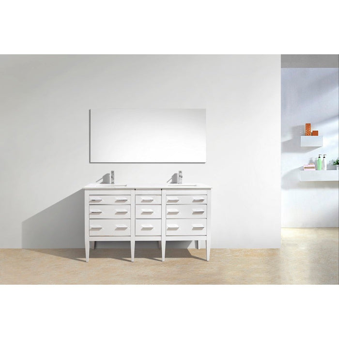 KubeBath Eiffel 60'' Double Sink High Gloss White Vanity with Quartz Counter Top KubeBath