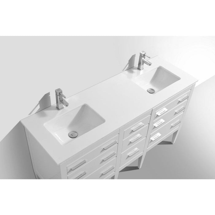KubeBath Eiffel 60'' Double Sink High Gloss White Vanity with Quartz Counter Top KubeBath
