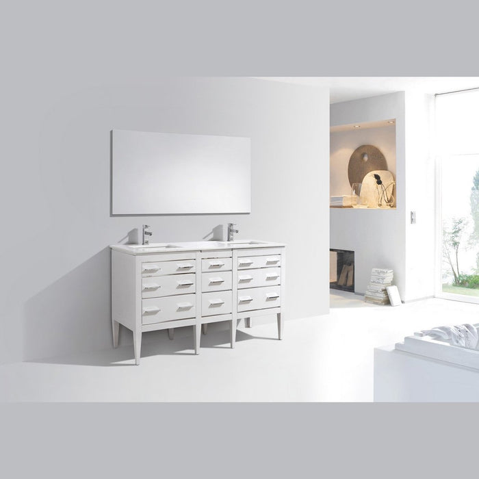 KubeBath Eiffel 60'' Double Sink High Gloss White Vanity with Quartz Counter Top KubeBath