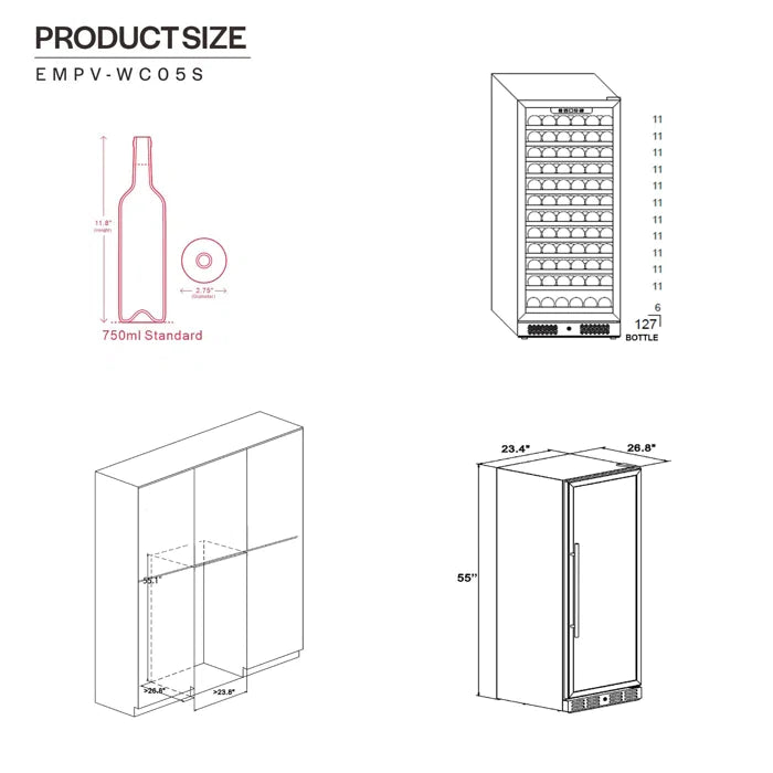 Empava 24" 127 Bottle Wine Cooler, EMPV-WC05S Empava